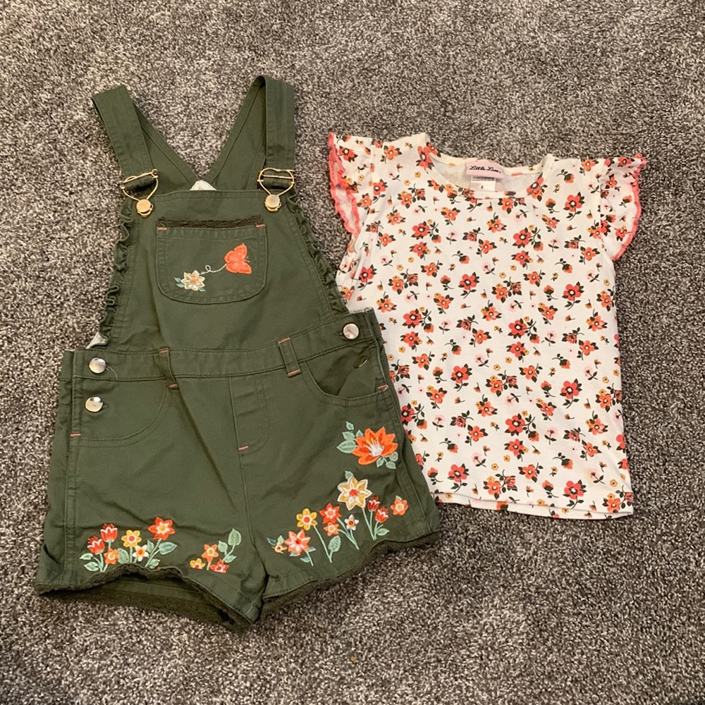 Girls Floral Shirt and Overall Shorts